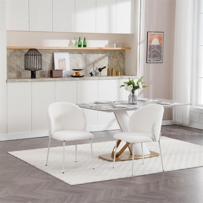 DOMETOUR Iron-Footed Dining Chair with Adjustable Foot Pads Suitable for Dining Room Living Room Study Room Set of 2