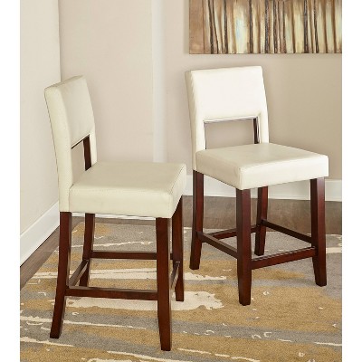Elegant Vega 24" Espresso Finish Counter Stool with White Faux Leather