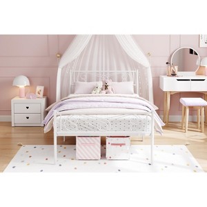 Twin Size Metal Platform Bed Frame with Headboard & Footboard, Twin Bed Frames for Girls with Steel Slats Support, No Box Spring Needed - 1 of 4