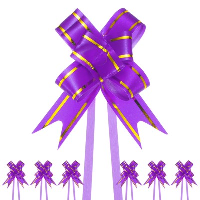 Unique Bargains Plastic Gold Edge PP Plastic Glossy Appearance Gift Wrap Satin Pull Bows 200 Count