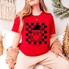 S.W.Smiley Checkered Christmas Wink - Women's Short Sleeve Graphic T-Shirt - 3 of 4