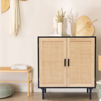 Black and Brown Wood 2-Door Freestanding Storage Cabinet