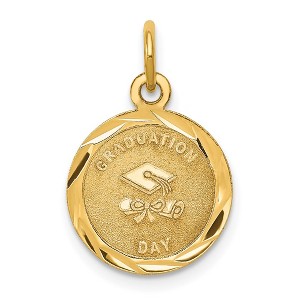 Black Bow Jewelry 14k Yellow Gold Graduation Day Brocaded Disc Charm, 13mm - 1 of 4