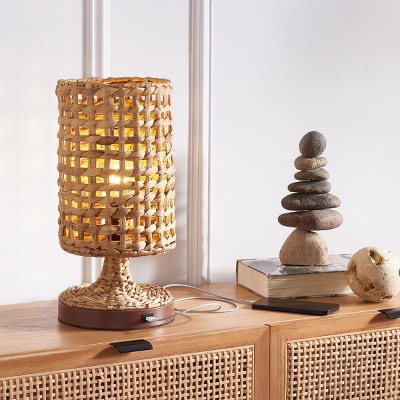 Natural Water Hyacinth Weave Table Lamp with USB Port