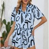 Womens Summer Pajama Sets Front Button Down Short Sleeve Shirts with Shorts Graffiti Pattern Summer Resorts Outfits Casual Co-ord Sets,Blue - 2XL - 4 of 4