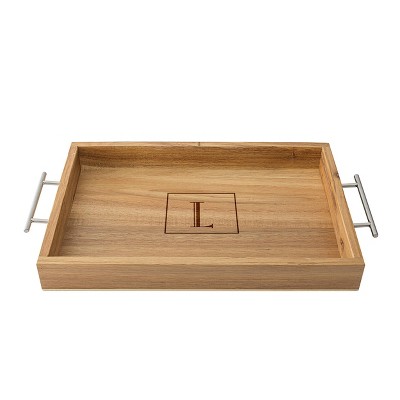 wooden tray with metal handles