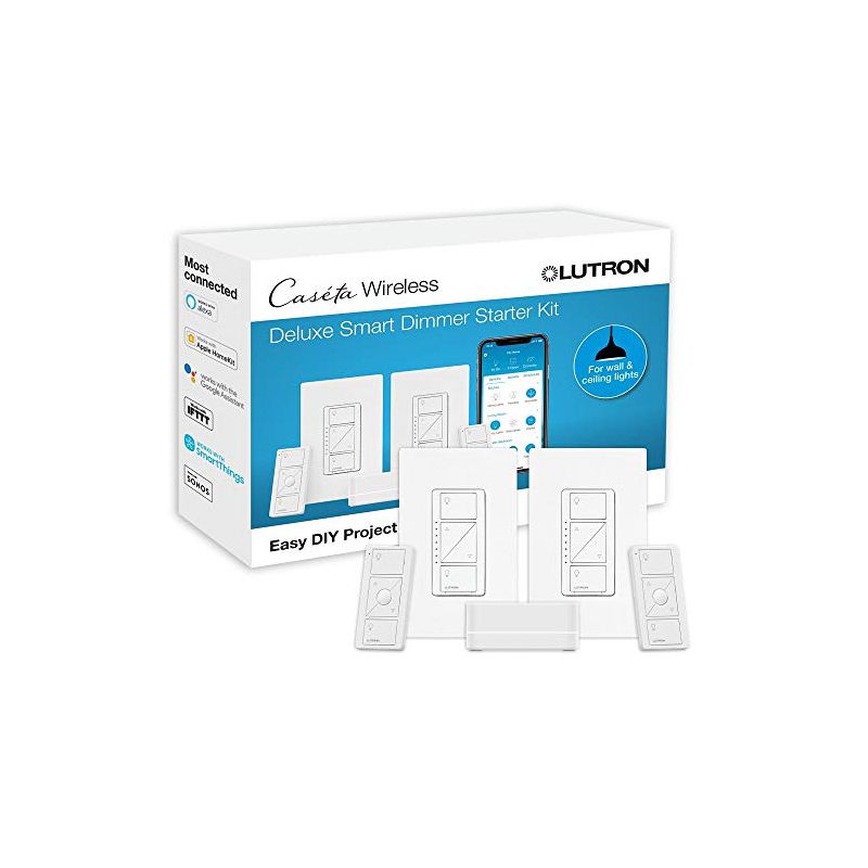 Lutron Caséta Deluxe Smart Dimmer Switch (2 Count) Kit with Caséta Smart Hub | | P-BDG-PKG2W-A | White, 1 of 9