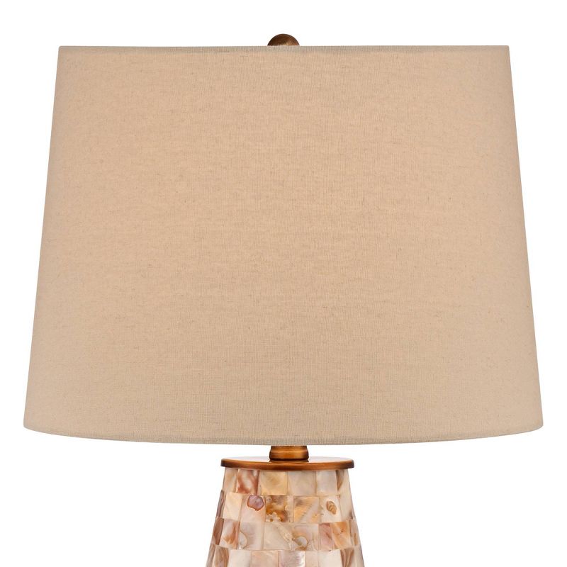 Regency Hill Kylie Modern Table Lamp with Brass Round Riser 30 1/4" Tall Mother of Pearl Beige Drum Shade for Bedroom Living Room Bedside Nightstand, 3 of 6