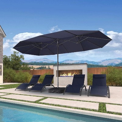 PURPLE LEAF 15ft Patio Market Umbrella and Base Double-Sided Rectangle Outdoor Table Sun Umbrellas with Crank