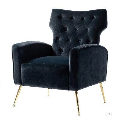 Raphael Velvet Tufted  Upholstered  Wingback Chair Accent Wingback silhouette with diamond button tufting   | Karat Home