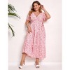 Women Plus Size V Neck Wrap Maxi Dress High Waist Ruffle Summer Casual Dress with Belt Short Sleeve - 3 of 4