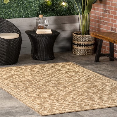 Beige Square Synthetic Easy-Care Indoor/Outdoor Area Rug, 8' x 10'