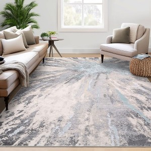 Modern Abstract Rug Indoor Washable Throw Floor Carpet Low Pile Stain Resistant Accent Rug - 1 of 4