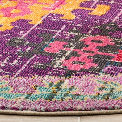 Vibrant Purple and Multicolor Round Synthetic Boho Area Rug
