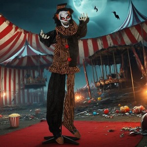Whisen Outdoor Halloween Decorations Talking Circus Clown, Sound and Motion Activated Light Up Eyes, Laughter - Black - 1 of 4
