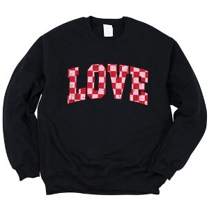Simply Sage Market Women's Graphic Sweatshirt Distressed Love Checkered - 1 of 4