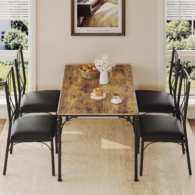 Dining Table Set for 4, Kitchen Table and Chairs for 4 with Upholstered Chairs, 5 Piece Rectangular Kitchen Table Set Vintage