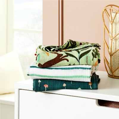 Muslin Swaddle Blanket Fauna Pink/green/tan 3pk Cloud Island