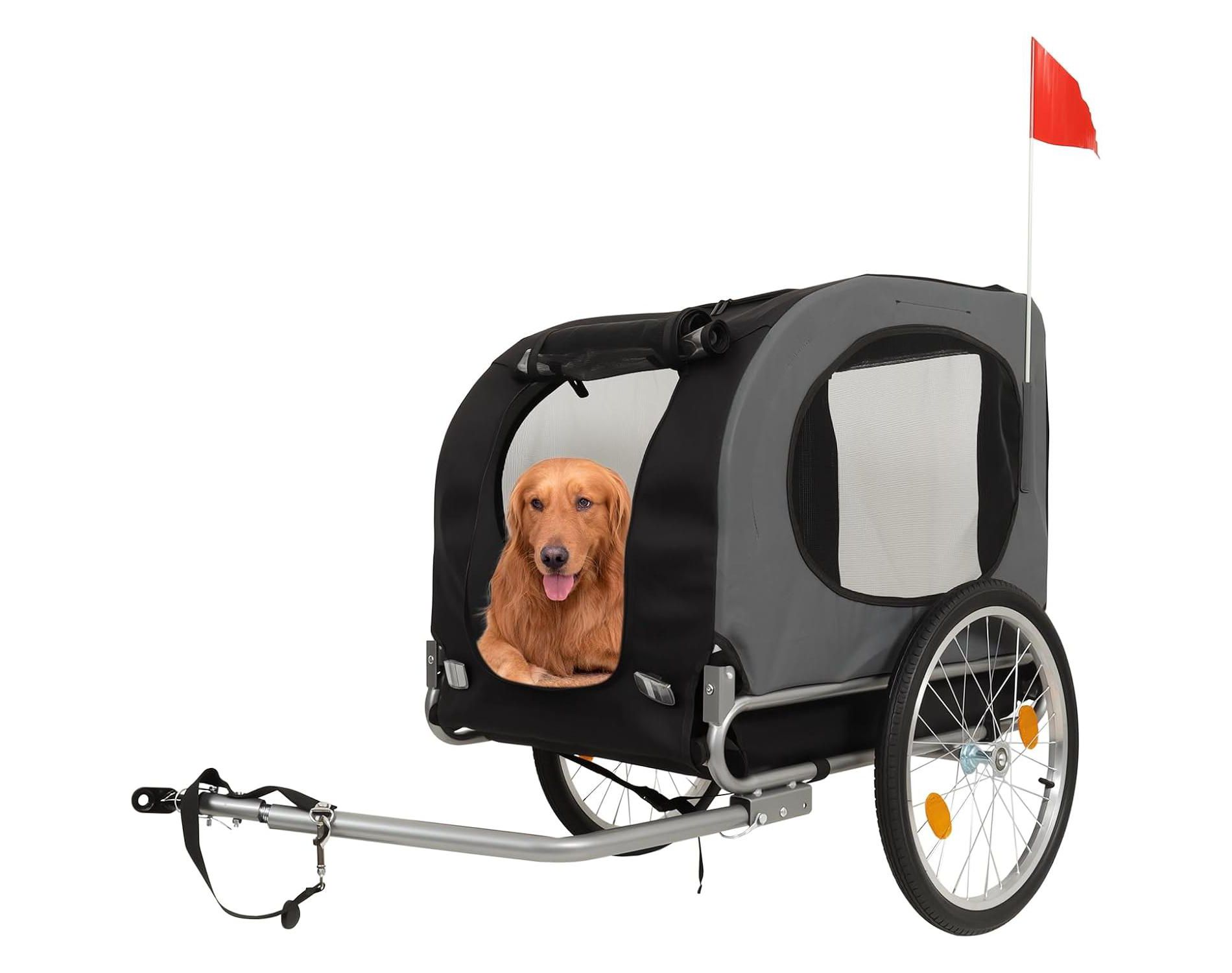 Dog Bike Trailer & Jogging Stroller – 2-in-1 Convertible Pet Bicycle Carrier for Medium & Large Dogs up to 88 lbs, 16" Air-Filled Tires, Black