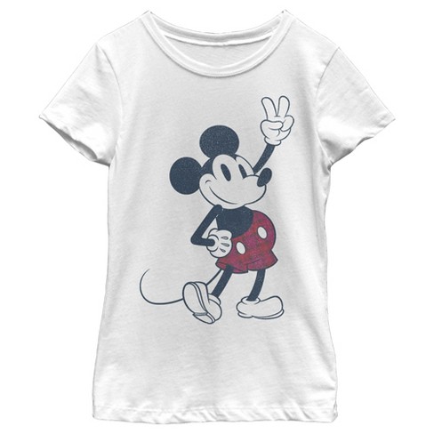 Girl s Mickey Friends Plaid Mickey Mouse Retro T Shirt White Large