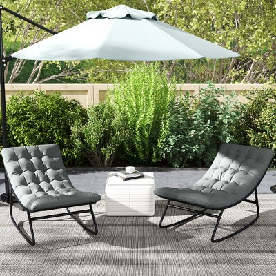 Dark Gray Steel Frame Rocking Chairs with Cushions, Set of Two