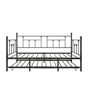 Gulches Twin Size Victorian Style Metal Daybed with Trundle 350 Lbs Daybed 250 Lbs Trundle No Box Spring Needed Black for Guest Room Bedroom - 1 of 4