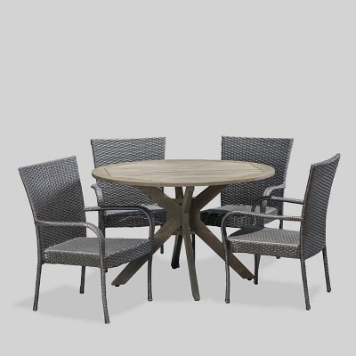 Avoca 5pc Acacia Wood and Wicker Dining Set: Christopher Knight Home Weather-Resistant Patio Set