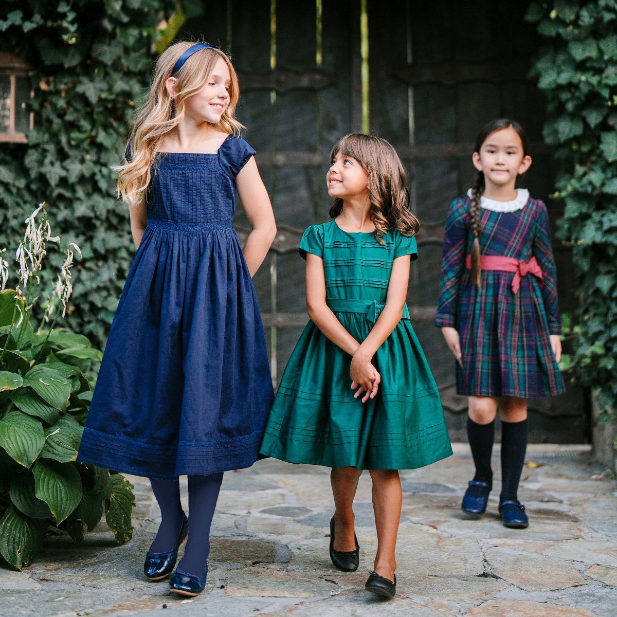 Hope & Henry Girls' Organic Puff Sleeve Pintuck Sateen Party Dress, Kids - thumbnail 2