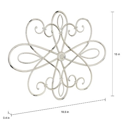 Handcrafted Off-White Iron Medallion Wall Art with Distressed Finish