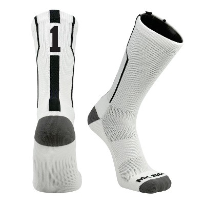 Mk Socks Player ID Jersey Number SINGLE Crew Sock - White, Black