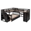 NicBex Twin-Twin over Full Loft Bed Triple Pine Bed Frame with Wardrobe, Drawers, Storage Stairs and Guardrail, No Box Spring Required - image 3 of 4