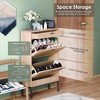 Brafab Shoe Storage Cabinet with 2 Flip Drawers and Open Shelf Natural Rattan Narrow Slim Shoe Organizer Rack Wooden with Metal Legs - 3 of 4