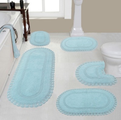 Hampton Crochet Collection Cotton Reversible Tufted Set of 5 Bath Rug Set - Home Weavers
