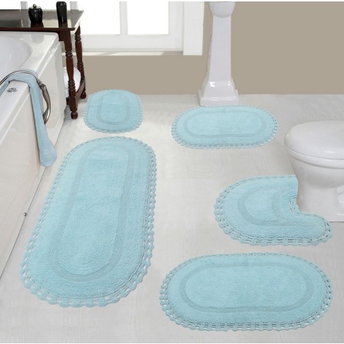 Set Of 3 Hampton Crochet Collection Aqua Cotton Reversible Tufted Bath Rug  Set - Home Weavers : Target