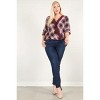 Slickblue Women's Plaid Top, Modern Hi-Lo Hem, 3/4 Sleeve Shirt, Casual Look, Dark Red, 1XL - 3 of 4