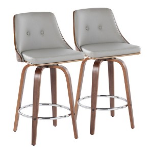 26" Faux Leather Mid-Century Modern Counter Stool with Swivel and Round Footrest for Kitchen or Bar (Set of 2) - 1 of 4