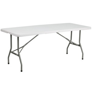 Emma and Oliver 6-Foot Bi-Fold Granite White Plastic Folding Table with Carrying Handle - 1 of 4