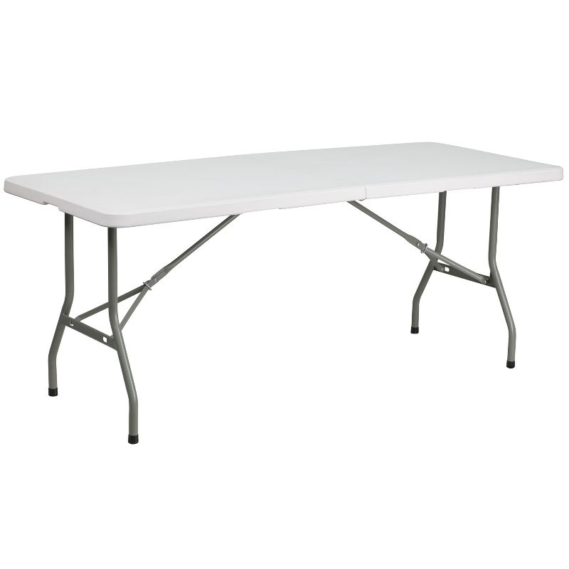 Emma and Oliver 6-Foot Bi-Fold Granite White Plastic Folding Table with Carrying Handle, 1 of 7