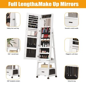 Swivel Jewelry Cabinet, Lockable Standing Jewelry Organizer With Full-Length Mirror, Rear Storage Shelves, Interior Mirror, Jewelry - 1 of 4