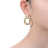 Guili Twisted Glamour 14K Gold Plated Cubic Zirconia Pave Rope Hoop Drop Earrings, a Bold Yet Classic Fashion Statement for Effortless Sophistication - 3 of 3