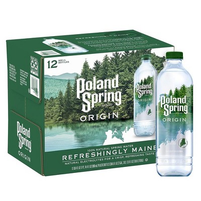Poland Spring Origin, 100% Natural Spring Water - 900ml Bottle (Pack of 12)