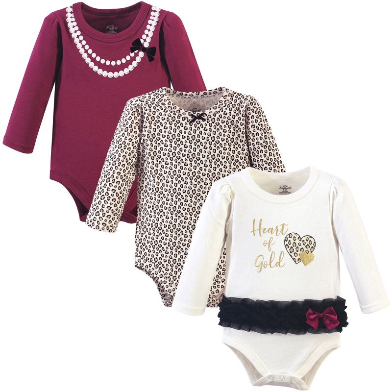 Little Treasure Baby Girl Cotton Long-Sleeve Bodysuits 3pk, Cream Heart Of Gold, 1 of 3