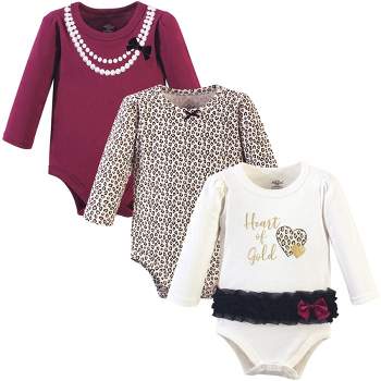 Little Treasure Baby Girl Cotton Long-Sleeve Bodysuits 3pk, Cream Heart Of Gold