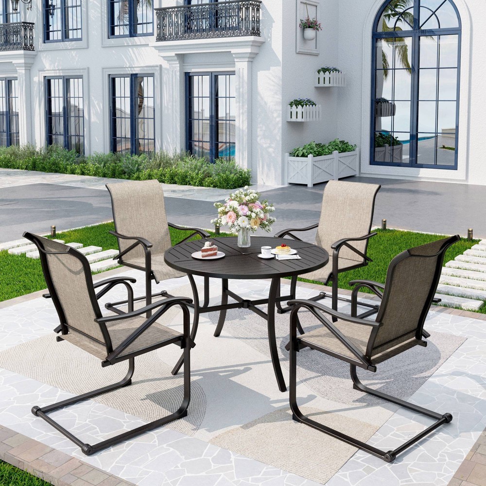 Photos - Dining Table 5pc Patio Dining Set with Round Table & Steel C-Spring Chairs - Captiva Designs