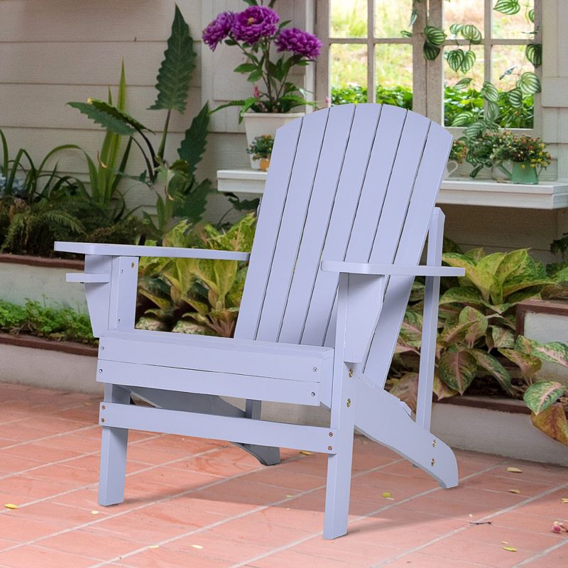 Outsunny Wooden Adirondack Chair Outdoor Classic Lounge Chair with Ergonomic Design & a Built-In Cup Holder for Patio Deck Backyard Fire Pit, 4 of 12