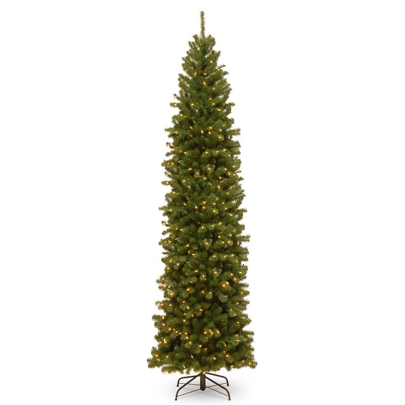 National Tree Company 9 ft Pre-Lit Artificial Slim Christmas Tree, Green, North Valley Spruce, White Lights, Includes Stand, 1 of 8