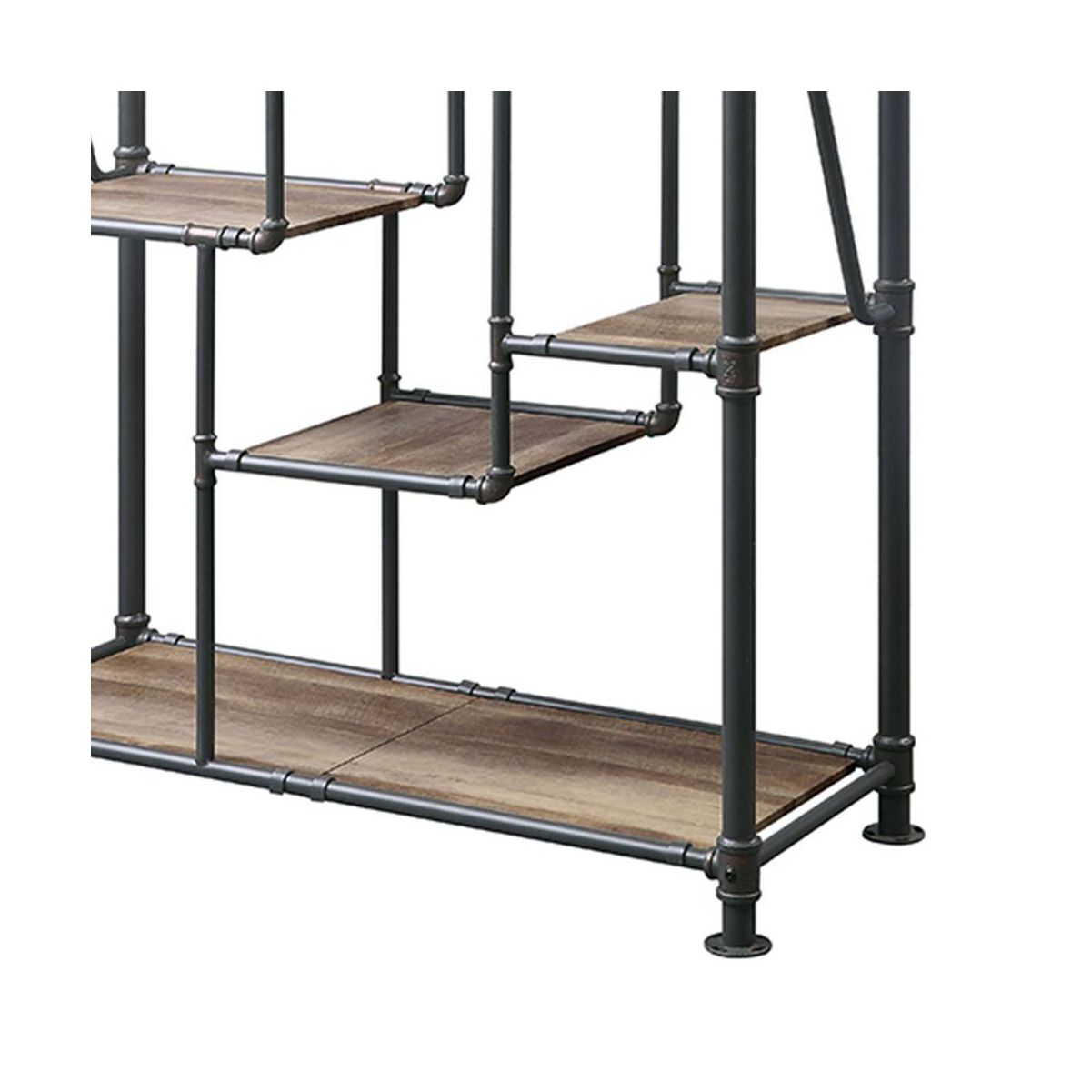 Acme Furniture 75" Brantley Bookshelf Antique Oak/Sandy Gray: Metal Frame, 7-Tier Storage, No Assembly Required - thumbnail 4
