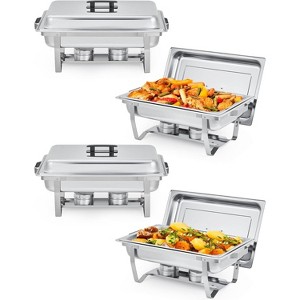 8QT Buffet Warmer Plate Set, with Lid and Foldable Frame, Rectangular Stainless Steel Warmer Plates, Suitable for Parties, Catering, Banquets - 1 of 4
