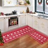 Christmas Tree Striped Carpet Set, Washable Non-Shedding Soft Floor Mats for Living Room and Kitchen, 2-Piece Indoor Decor, Red - 3 of 4