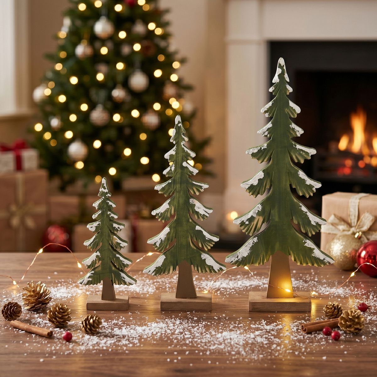 Saro Lifestyle Paulownia Wood Decorative Tree Accent (Set of 4) - Snow-Dusted Tabletop Holiday Decor - thumbnail 9